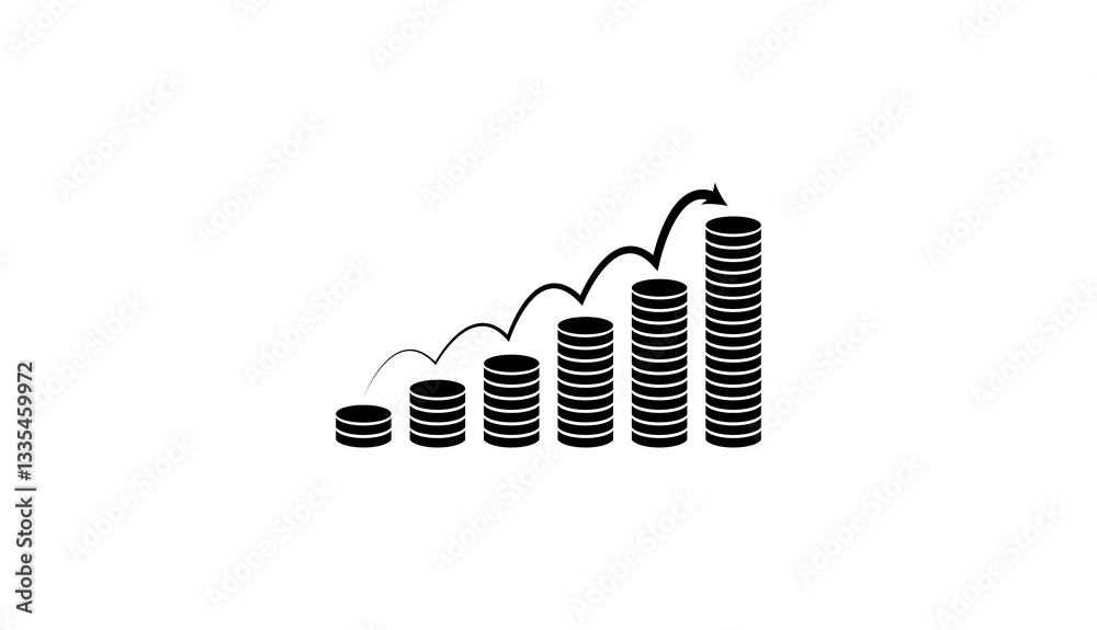illustration of business coins graph bar with arrow design illustration of business coins graph bar with arrow design