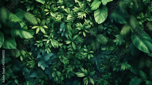 Wallpaper Mural Lush green foliage background with diverse leaf shapes and textures in a dense garden scene Torontodigital.ca
