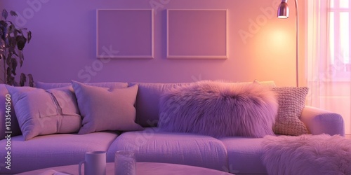 A modern living room with comfortable sofa and cushions
