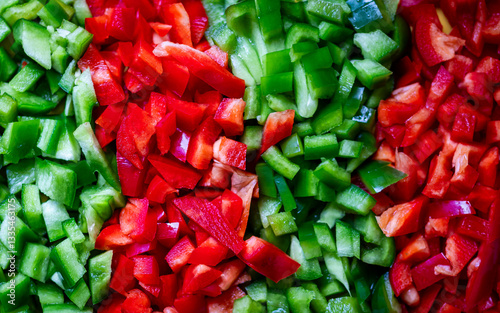 Green and Red capsicum diced