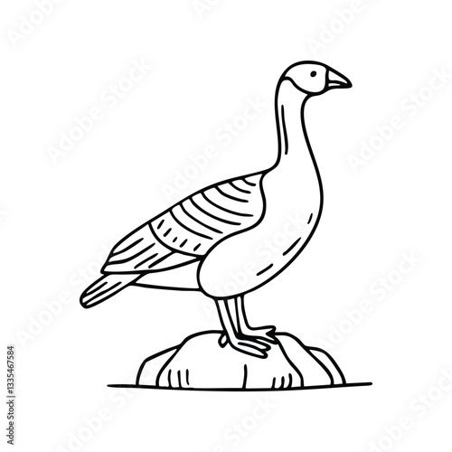 Nene Hawaiian goose standing on black volcanic rock