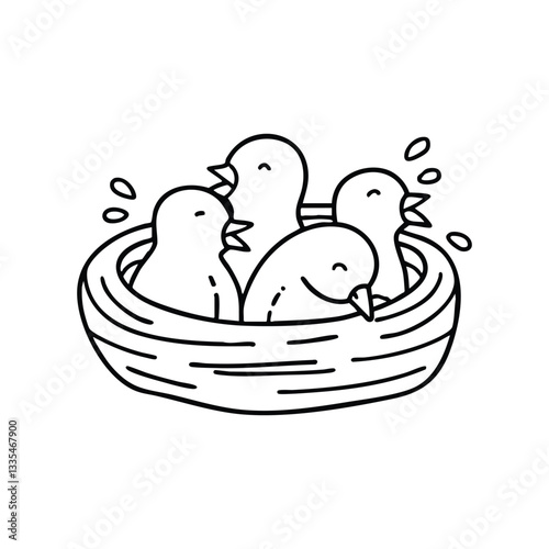Hungry baby birds in a nest waiting for their mother to feed them