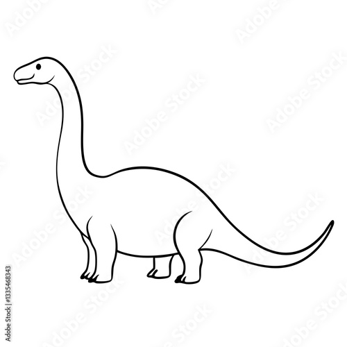 a cartoon dinosaur stands tall, a long neck and tail stretch out in its simple, whimsical form. The friendly giant is waiting to come to life with color