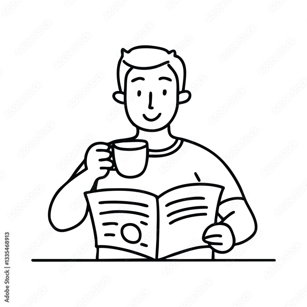 A person reading the morning news while sipping coffee A person reading the morning news while sipping coffee