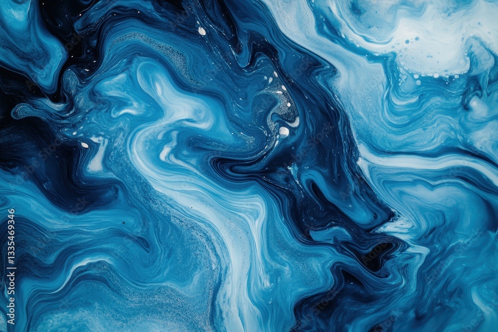 Obraz premium Abstract fluid art with swirling blue and white patterns creating a mesmerizing, flowing design.