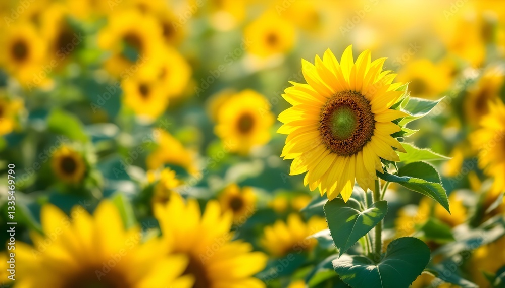 Vibrant sunflower field, close-up of sunflower Vibrant sunflower field, close-up of sunflower