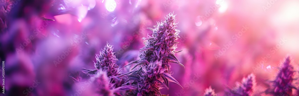 Fototapeta premium Vibrant purple-hued plants with ethereal lighting creating a dreamy atmosphere.