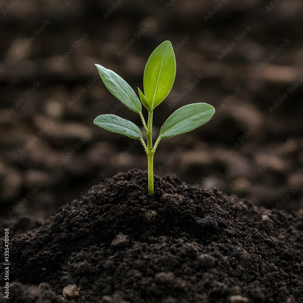 Fototapeta premium Sprout growing in dark soil, agriculture background, new life concept