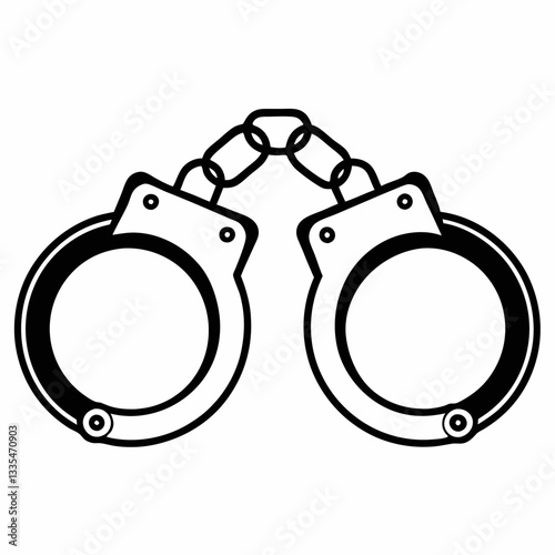 Handcuffs isolated on a white background showing metal chains and locks used for security and arrest