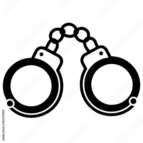 Handcuffs isolated on a white background showing metal chains and locks used for security and arrest