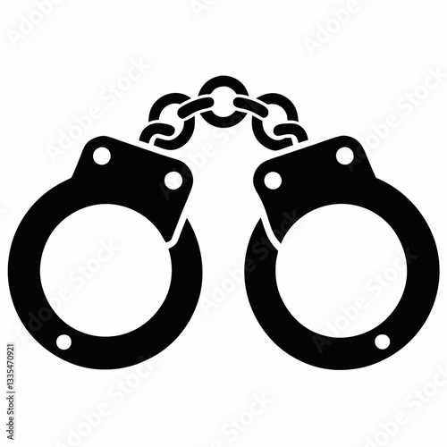 Handcuffs isolated on a white background showing metal chains and locks used for security and arrest