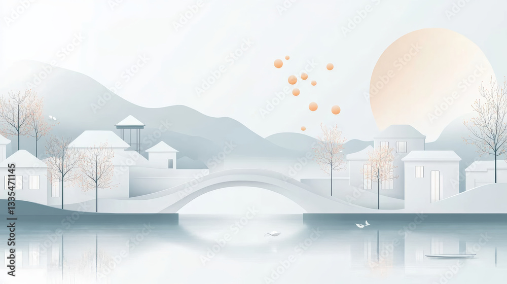 Obraz premium Abstract Chinese rural landscape illustration