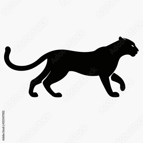 Silhouette of a lion and leopard in a vector illustration with black and white design showcasing wild animals like a panther, puma, and other mammals