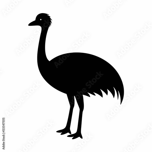 Ostrich isolated on white background with long neck and feathers, showing its beak and large body in a simple vector illustration