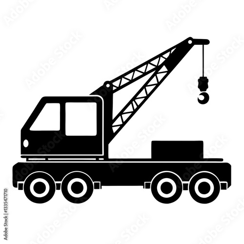A yellow construction crane and truck with heavy equipment for transportation and lifting in an industrial setting