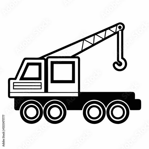 A yellow construction crane and truck with heavy equipment for transportation and lifting in an industrial setting