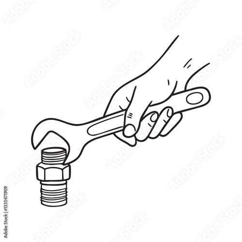A hand tightening a metal nut with wrench