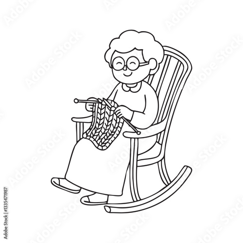 A nanna knitting a knitwear while sitting in a rocking chair