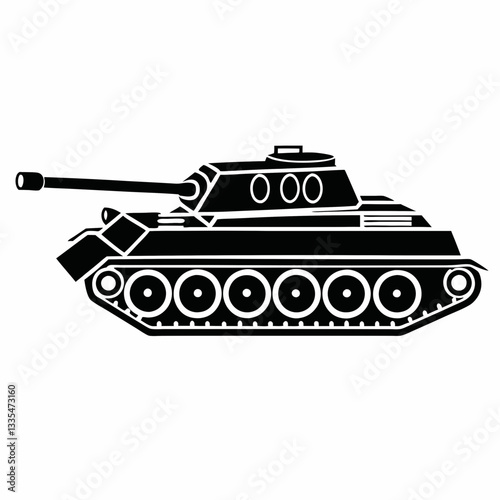 Cartoon vector illustration of a military tank and ship