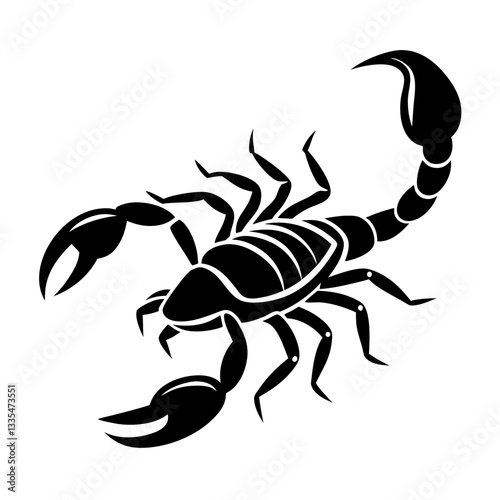 Black Scorpion Silhouette Vector Illustration with Tail, Claws, and Stinger