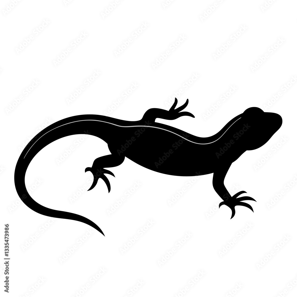 Naklejka premium Silhouette of a lizard on a white background with a black design featuring a reptile, gecko, and other wildlife elements