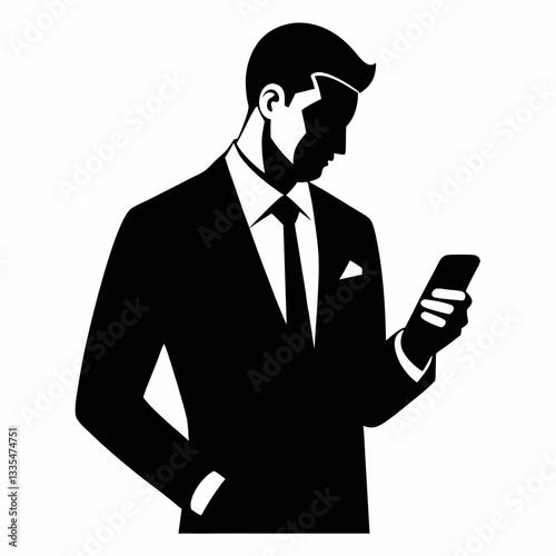 Silhouette of a businessman holding a glass of wine while talking on the phone in an office setting