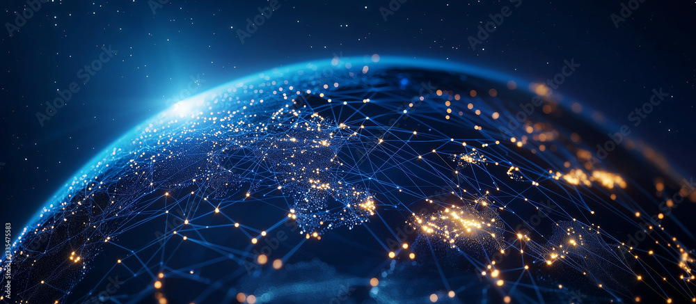 Obraz premium Globe with Digital Connections Under Twilight Studio Lighting