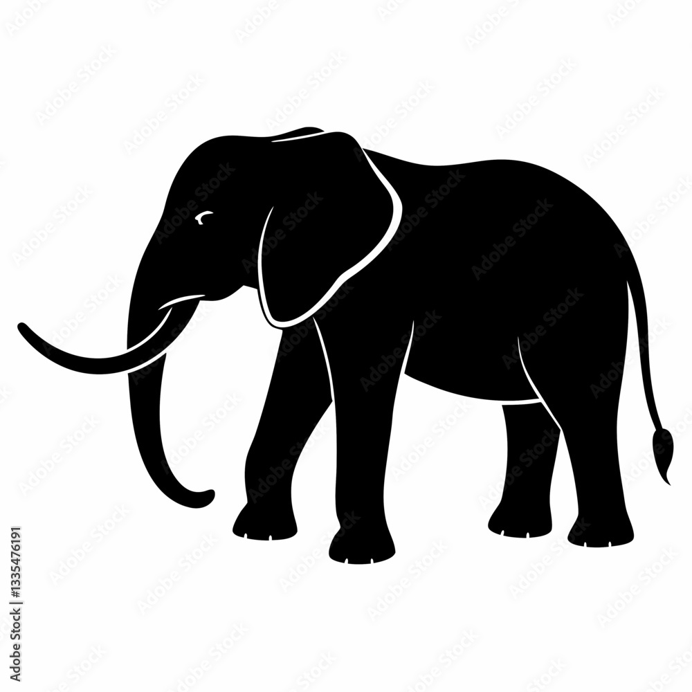 Fototapeta premium Gray elephant walking isolated on white background illustration