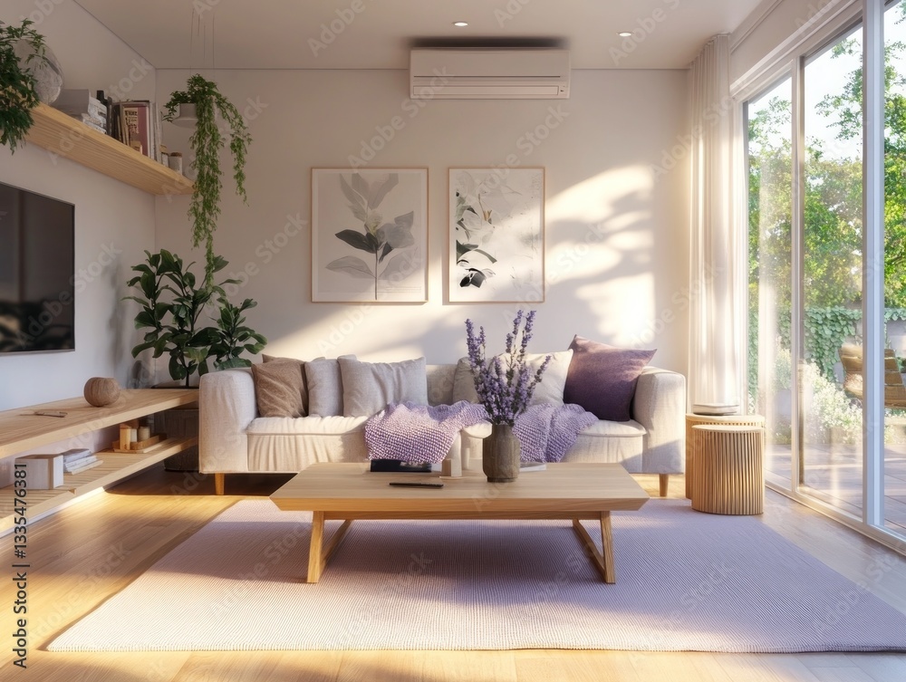 Fototapeta premium A modern living room with comfortable seating and natural light