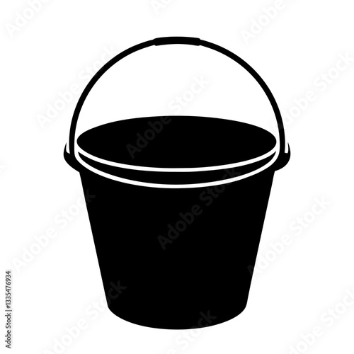 Shiny metal bucket with handle isolated on white background