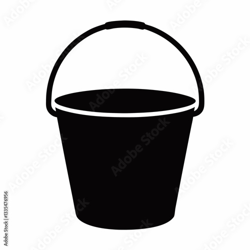 Shiny metal bucket with handle isolated on white background