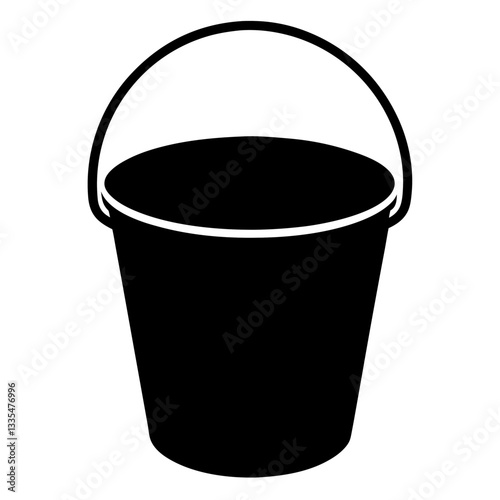 Shiny metal bucket with handle isolated on white background