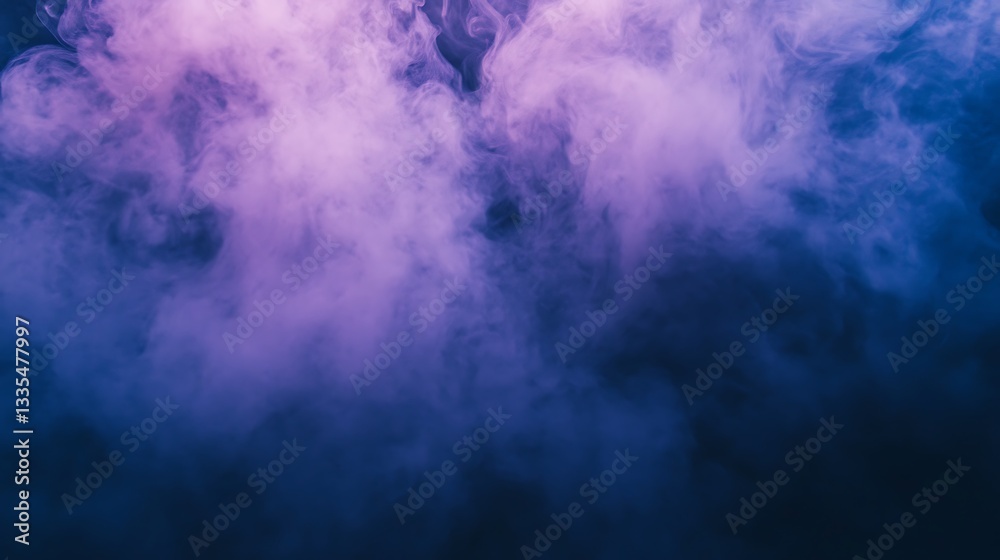 Obraz premium Abstract purple and blue smoke clouds on black background.