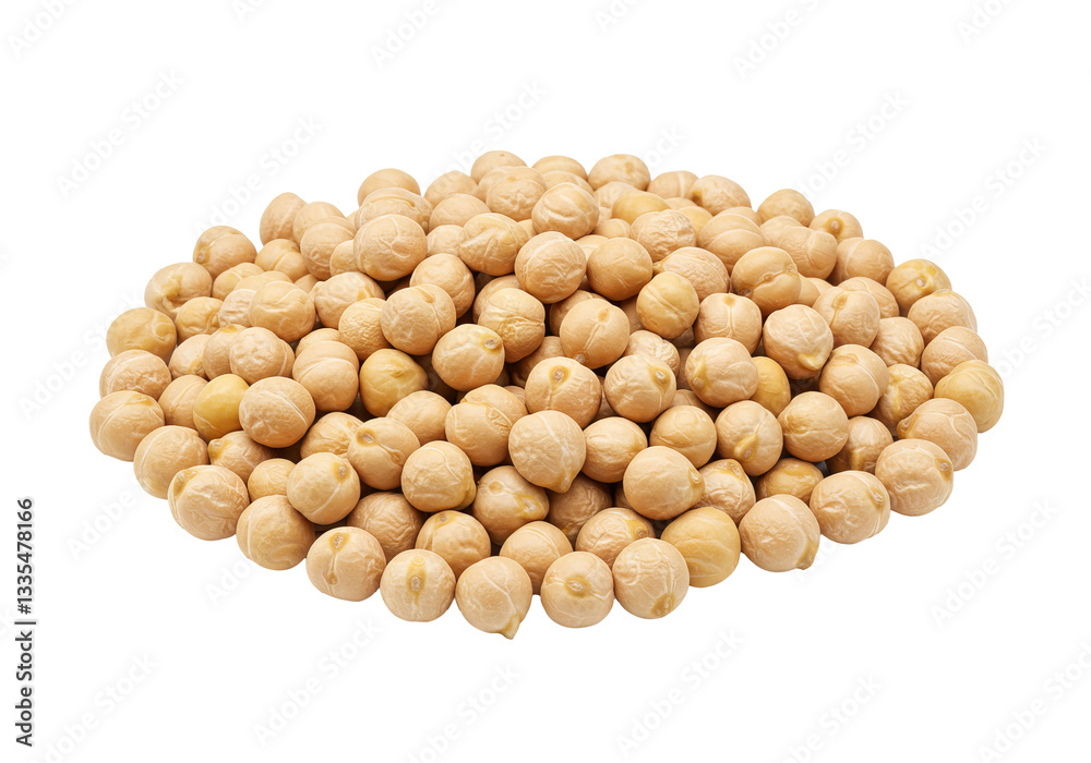 A sharp image of a heap of chickpeas isolated on a white background, showcasing their texture and color clearly A sharp image of a heap of chickpeas isolated on a white background, showcasing their texture and color clearly