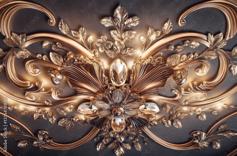 Ornate gold ceiling fixture with crystals Ornate gold ceiling fixture with crystals