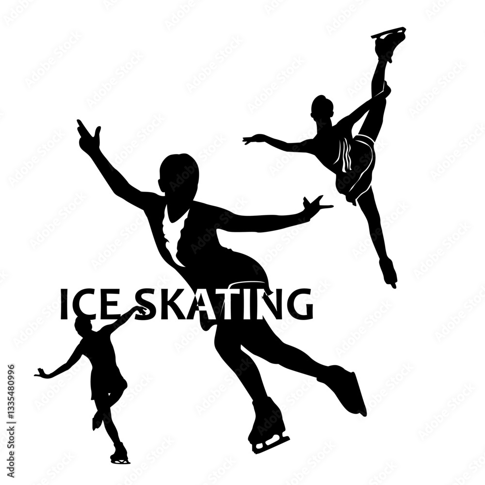 Ice skater female figure in attractive pose, Ice Skating Silhouette, vector design template element