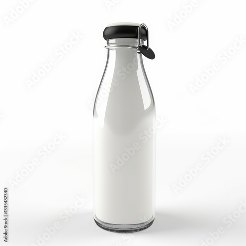 Fresh milk in a glass bottle mockup isolated on white background with clipping path