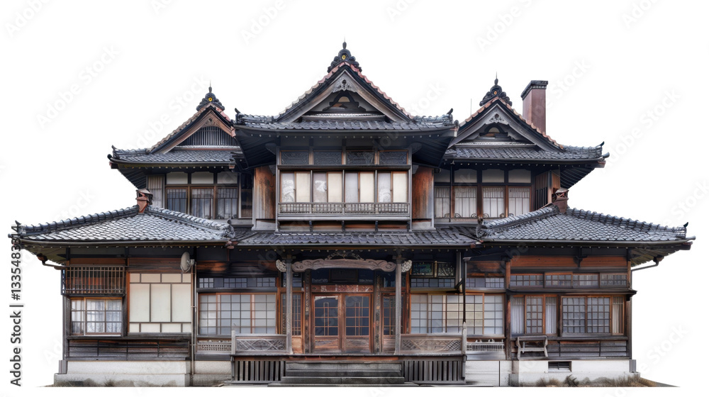 Fototapeta premium Traditional japanese house with transparent background representing asian architecture