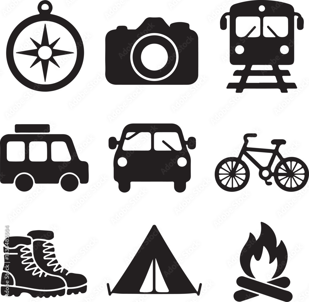 Fototapeta premium Travel best solid icon set collection vector art illustration