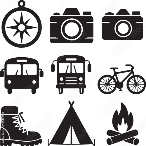 Travel best solid icon set collection vector art illustration