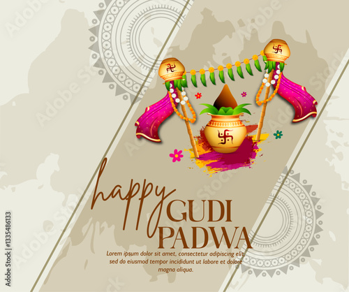 Creative Sale Banner Or Sale Poster For Occasion Of Happy Gudi Padwa Celebration (Lunar New Year) celebration of India with message in hindi meaning gudi padwa