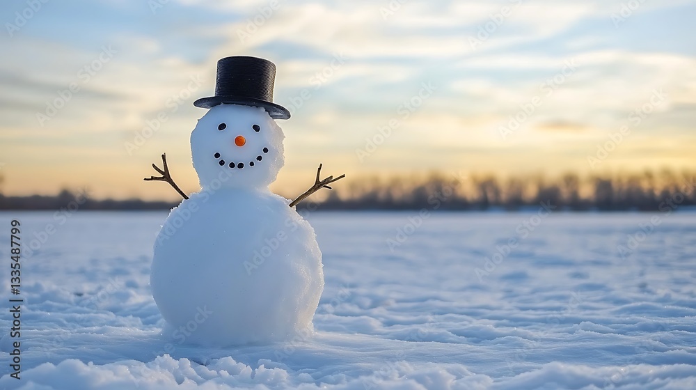Fototapeta premium Happy snowman in winter wonderland (1)