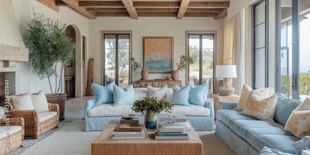 Fototapeta premium A beautiful and airy living room with comfortable seating and decor