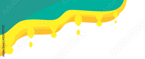 Yellow liquid splash on green background with drips.