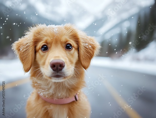 Puppy Snow Day Mountain Road photo