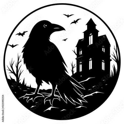 Ruinous raven silhouette vector illustration 