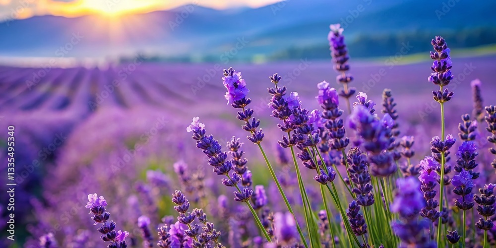 Obraz premium Vibrant Lavender Fields in Furano, Hokkaido, Japan: Close-up Bloom