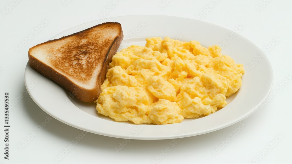 Scrambled Eggs and Toasted Bread on White Plate Scrambled Eggs and Toasted Bread on White Plate