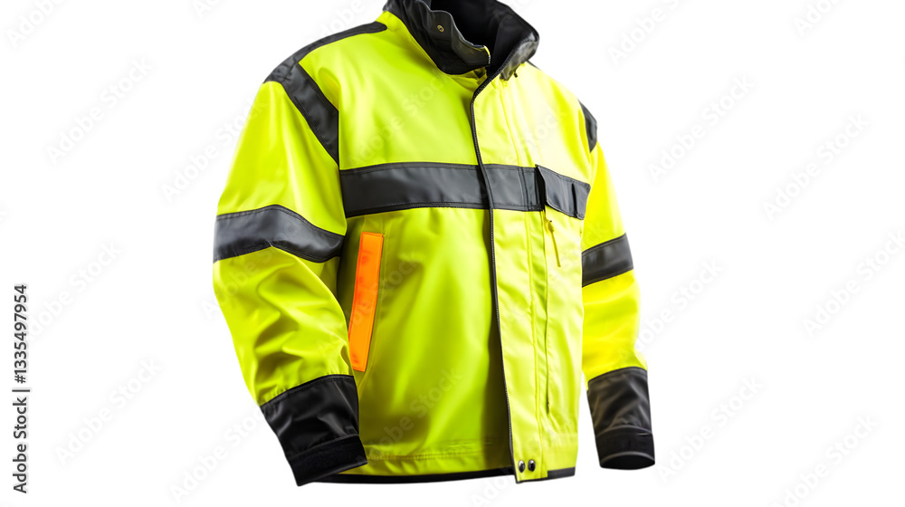 Fluorescent yellow safety jacket with black sleeves and zipper great for outdoor workers construction apparel or high visibility protective gear Fluorescent yellow safety jacket with black sleeves and zipper great for outdoor workers construction apparel or high visibility protective gear