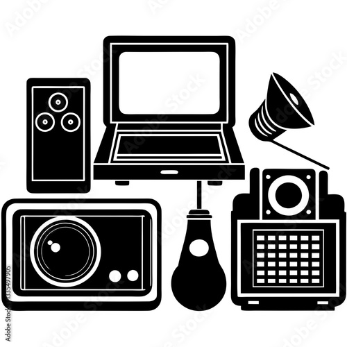  Vintage tech gadgets  silhouette vector illustration 